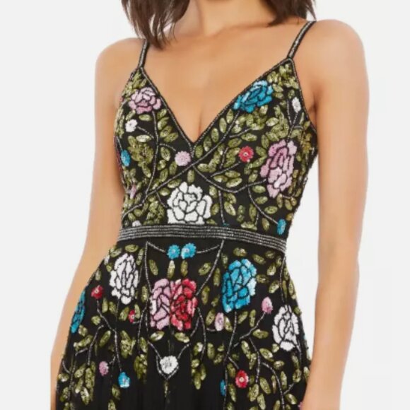 MAC DUGGAL 5400 FLORAL EMBELLISHED A-LINE BLACK/multi color GOWN DRESS sz 4 - Picture 3 of 6
